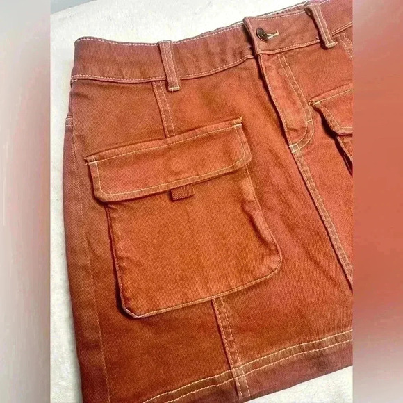 Women's Denim Cargo Mini Skirt Wild Fable color brown - Picture 8 of 16